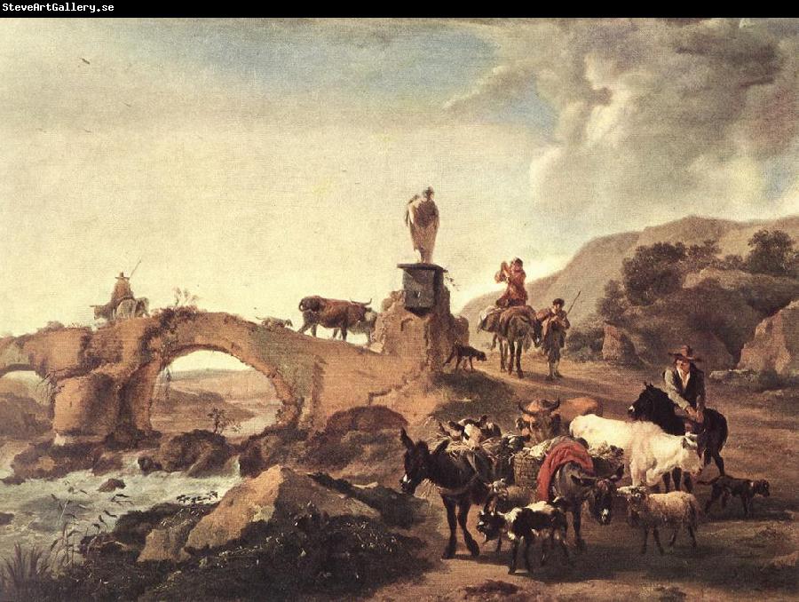 BERCHEM, Nicolaes Italian Landscape with Bridge  ddd